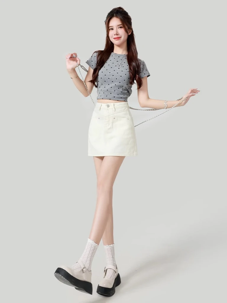 韩系牛仔短裙2025夏季薄款高腰小个子大码胖mm显瘦包臀a字半身裙