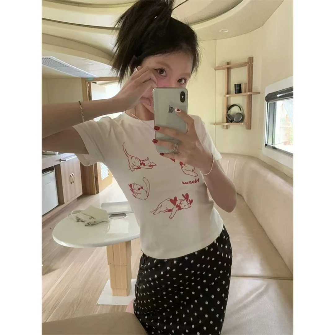 徐秋阳  甜辣喵咪（小版型）百搭时尚设计感显瘦显白短袖3898-3