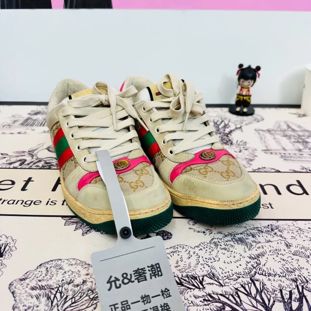 95新 GUCCI/古驰 Screener Leather 脏脏鞋乌木色38.5码ysc0522