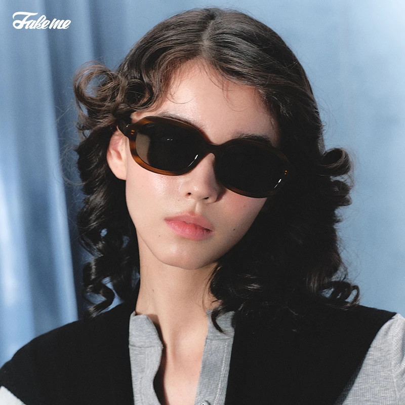 Fakeme（达人专属）复古板材防紫外线太阳镜 Brown rice&backbone