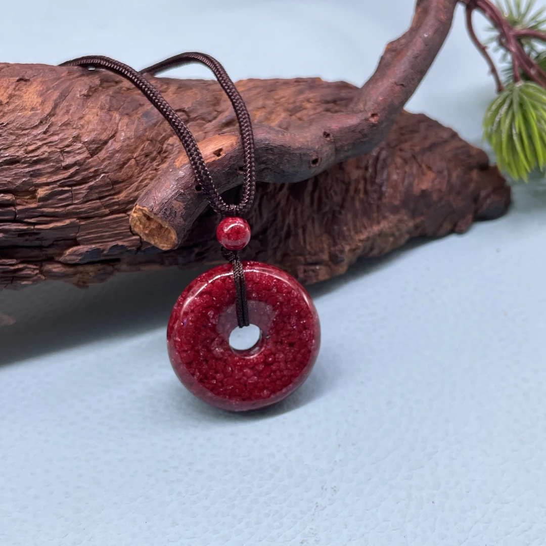 含辰砂工艺品全透大号平安扣   全透晶体砂