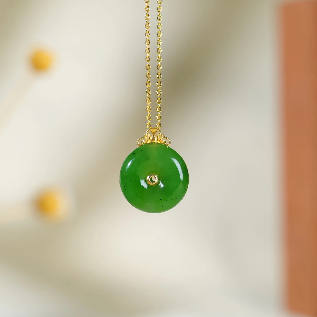 【小雨来了】18k金镶嵌和田玉碧玉平安扣吊坠 挂件 多样性发一件