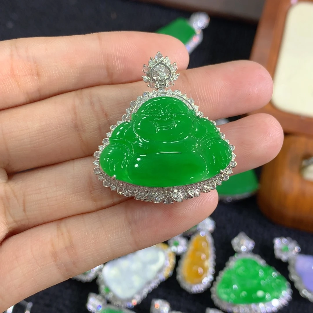 翡翠18K金镶嵌吊坠(不含链)佛公