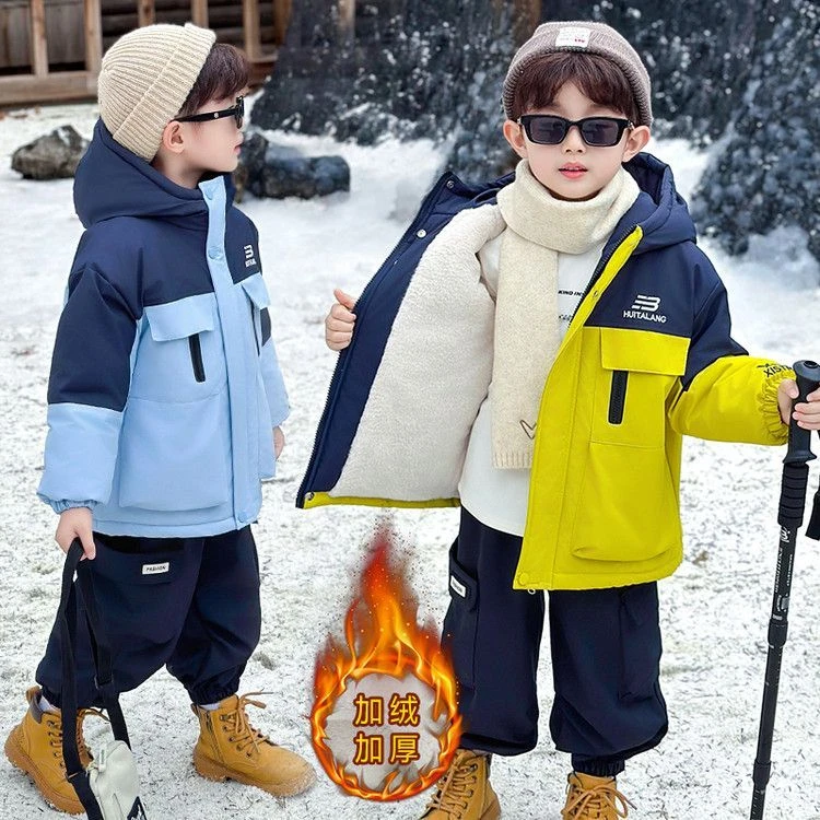 男童加绒外套冬季棉衣2025新款儿童加厚派克服男孩宝宝秋冬棉服潮