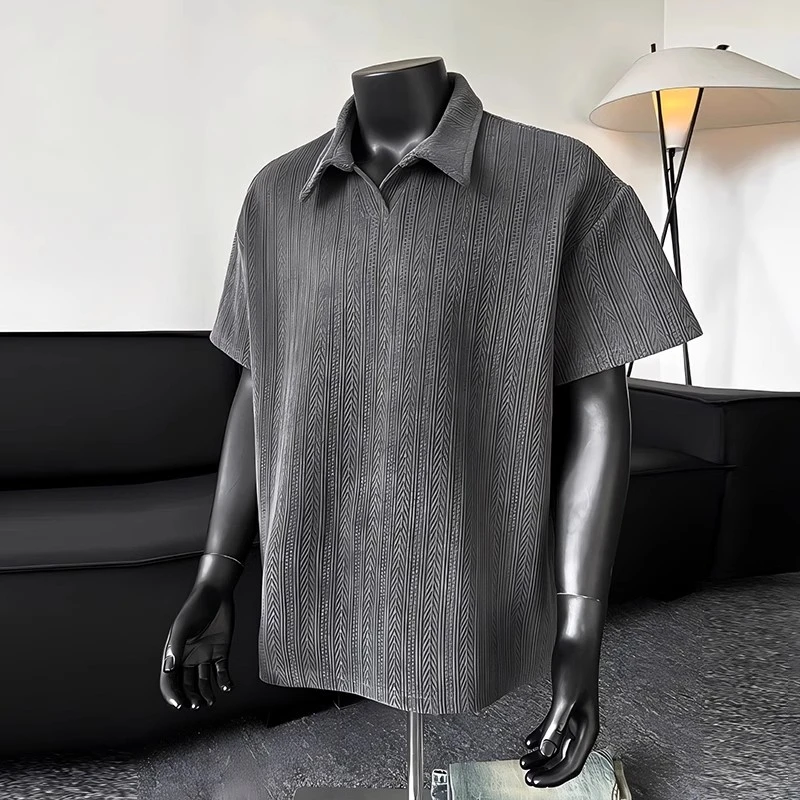 灰色麦穗纹提花polo领短袖男款夏季cleanfit重磅t恤痞帅美式半袖