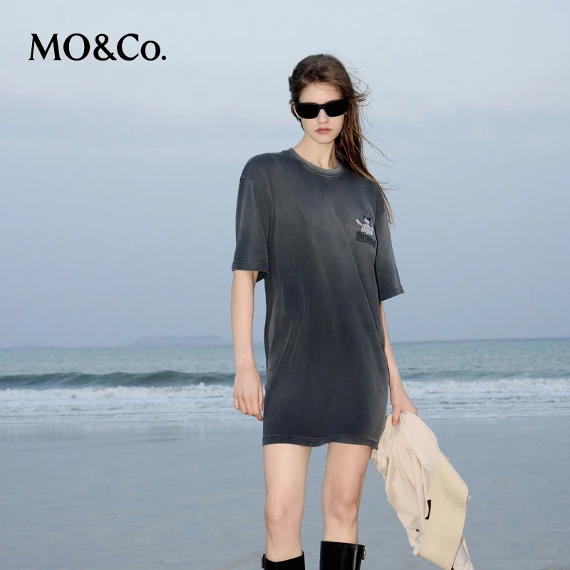 MOCO连衣裙KUROMI联名2025春新品T恤裙印花渐变褪色MBE1DRST19