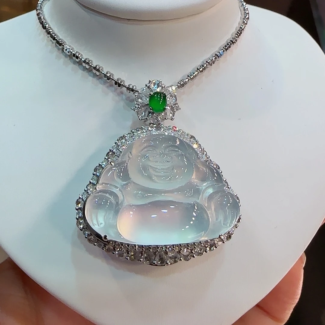 翡翠吊坠(不含链)18K金镶嵌佛公