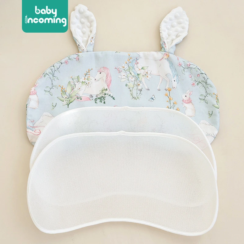 新品竹棉云片枕婴儿宝宝夹棉安抚长耳朵平枕儿童枕头防吐奶凉席枕