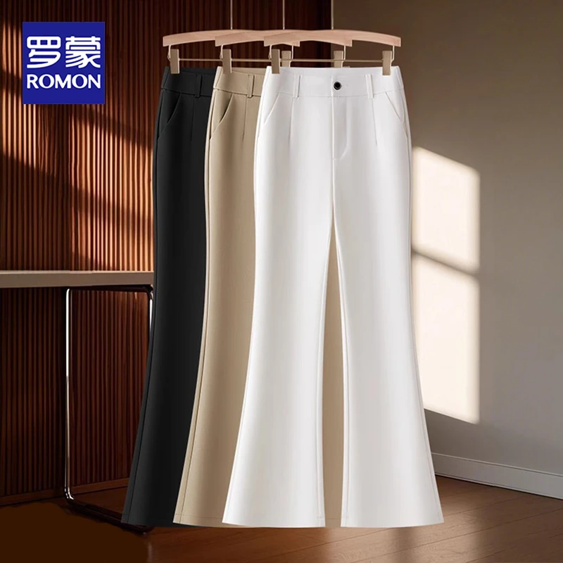 罗蒙女装修身气质喇叭裤女2025夏高级垂感显瘦百搭西装裤微喇裤