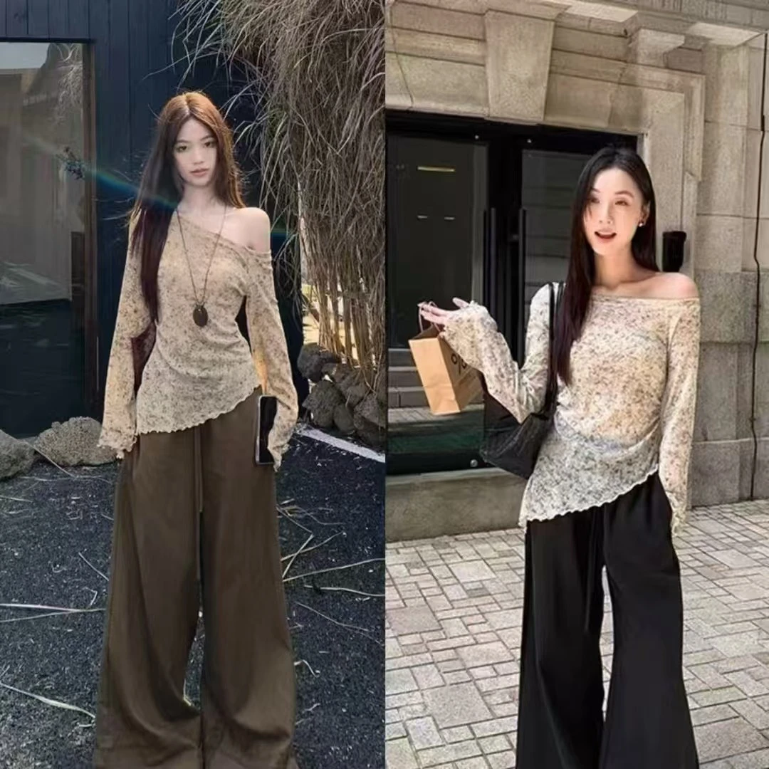 2025不规则新款气质设计晕染防晒上衣韩系长袖T恤罩衫＋阔腿裤套装