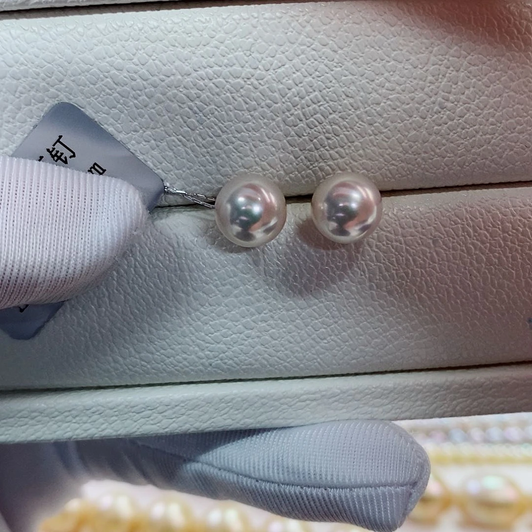 18K金镶嵌耳饰海水珍珠7.5-8