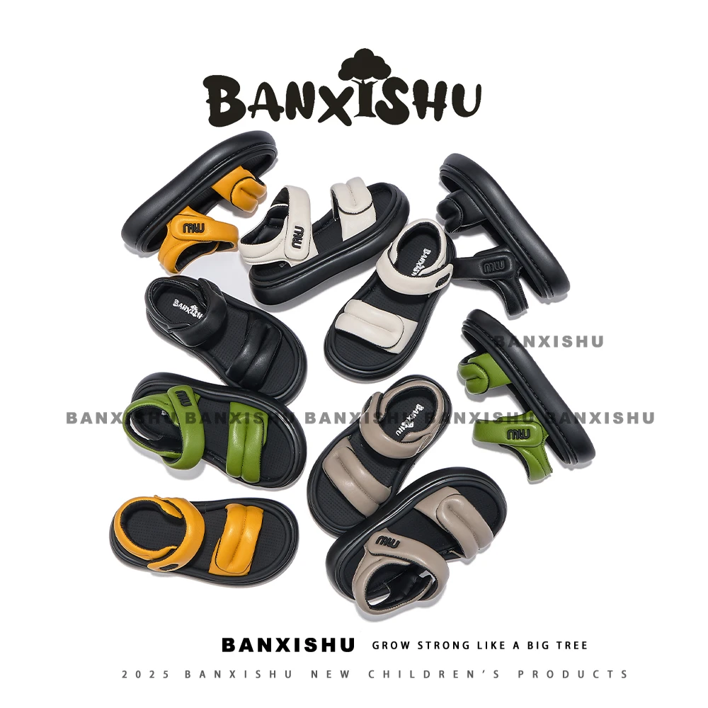 BANXISHU/2025新款夏季时尚百搭羊皮中大童休闲童鞋软底透气儿童