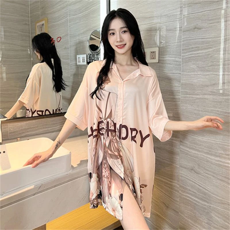 冰雪丝睡衣女夏季薄款衬衫裙新款浪漫婚纱家居服夏季爆款睡裙网红