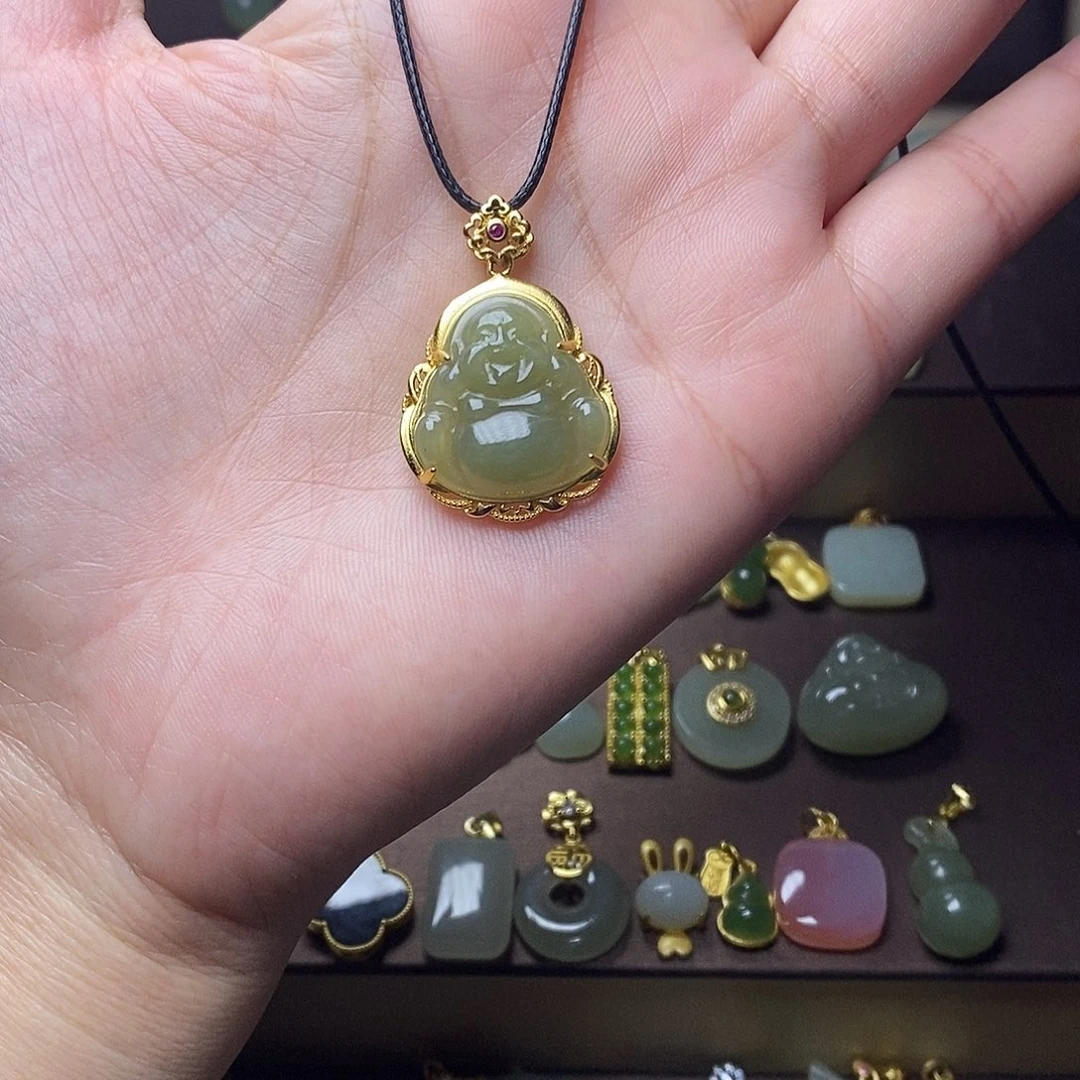 和田玉颈饰银S925镶嵌