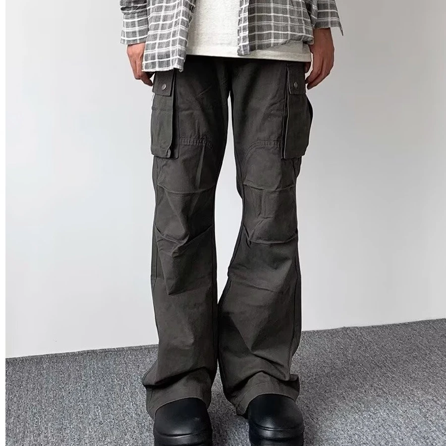 复古美式高街风格宽松直筒垂坠感多口袋高腰显瘦设计感十足男女通