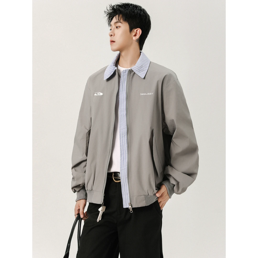 美式复古假两件夹克男潮牌中性风百搭外套高街cleanfit痞帅棒球服