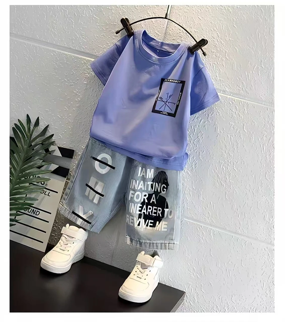 潮儿童装小男孩男童夏装套装2025年新款夏季帅气宝宝夏款短袖衣服