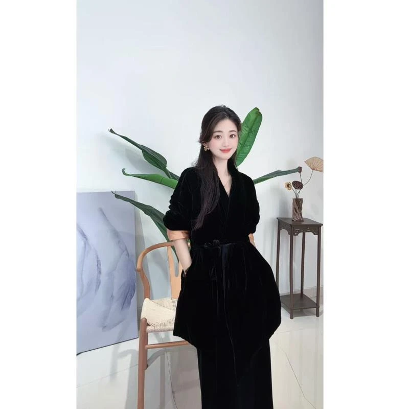 （青果领鹅绒服）DY3197樱美嘉桑蚕丝真丝丝绒冬季新款鹅绒羽绒服