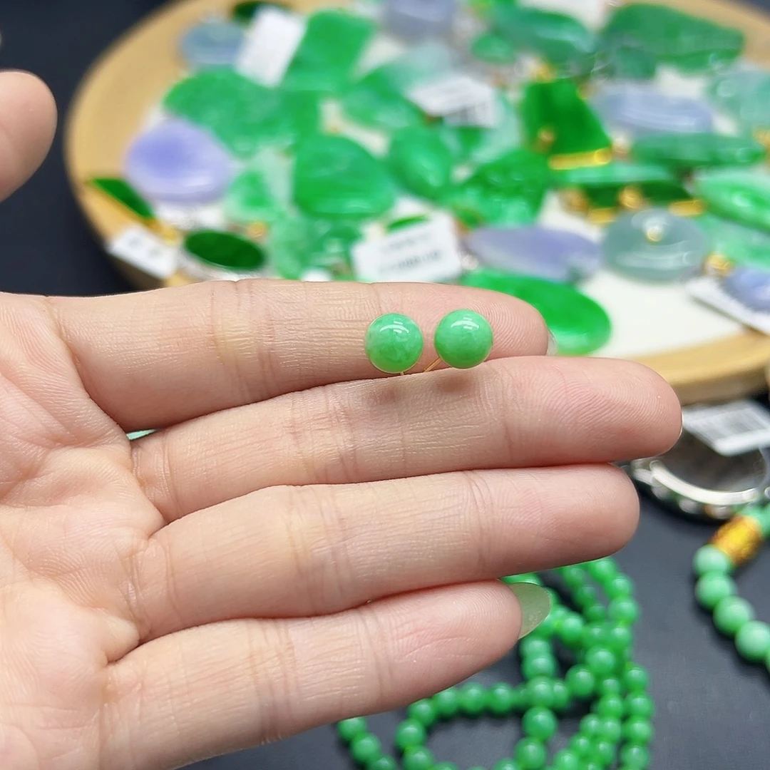 翡翠耳饰18K金镶嵌天然缅料A货一件