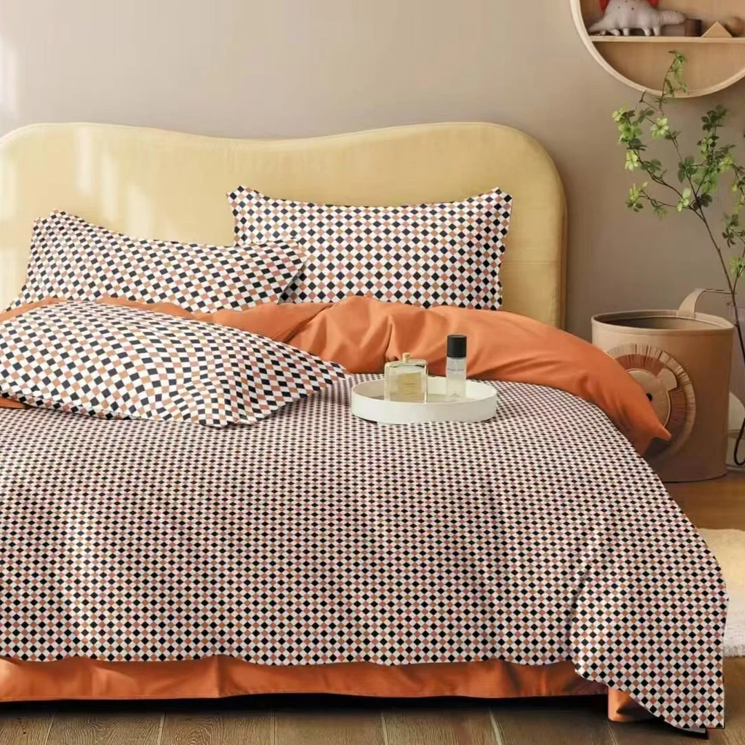 【双人被套】2米x2.3米云朵棉亲肤系列被套 超柔四季通用【桔色格子】