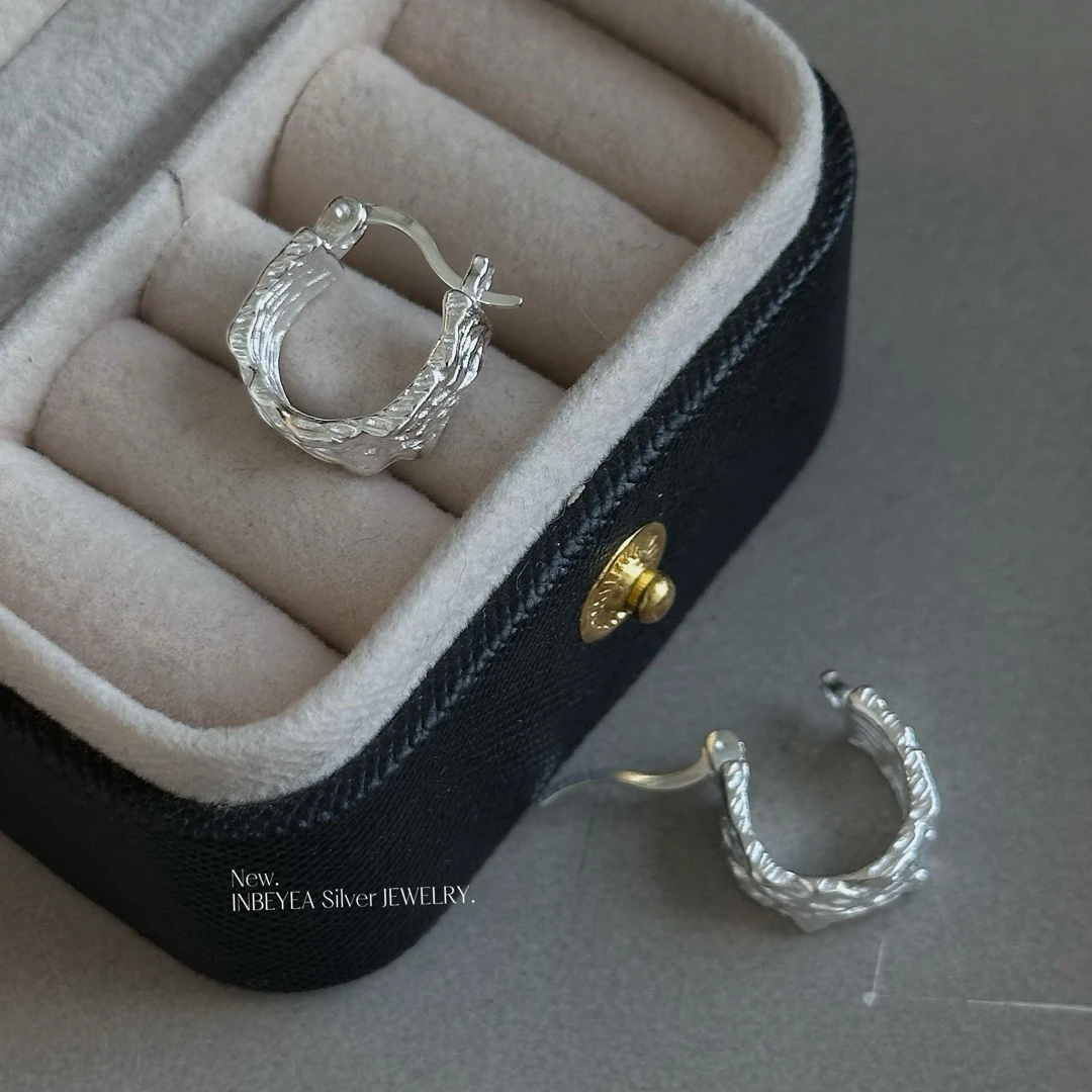 925银耳饰 肌理耳扣 通体银 5602