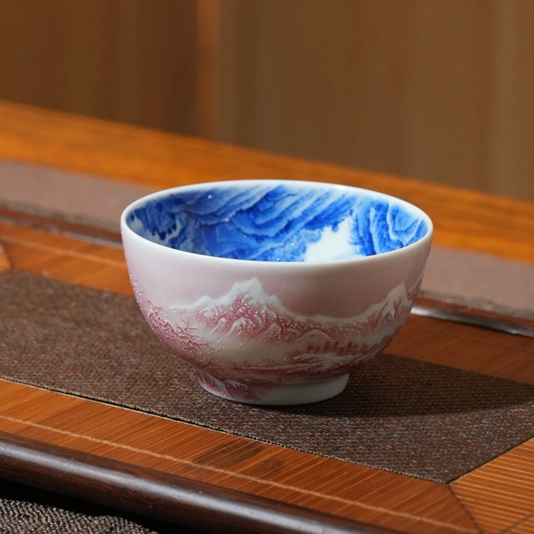 溢珍堂  内青花宝石红雪景单杯