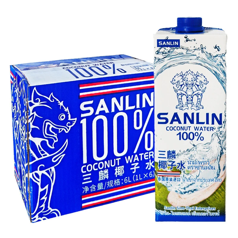 三麟100%椰子水1L*6瓶泰国进口椰青果汁非浓缩还原