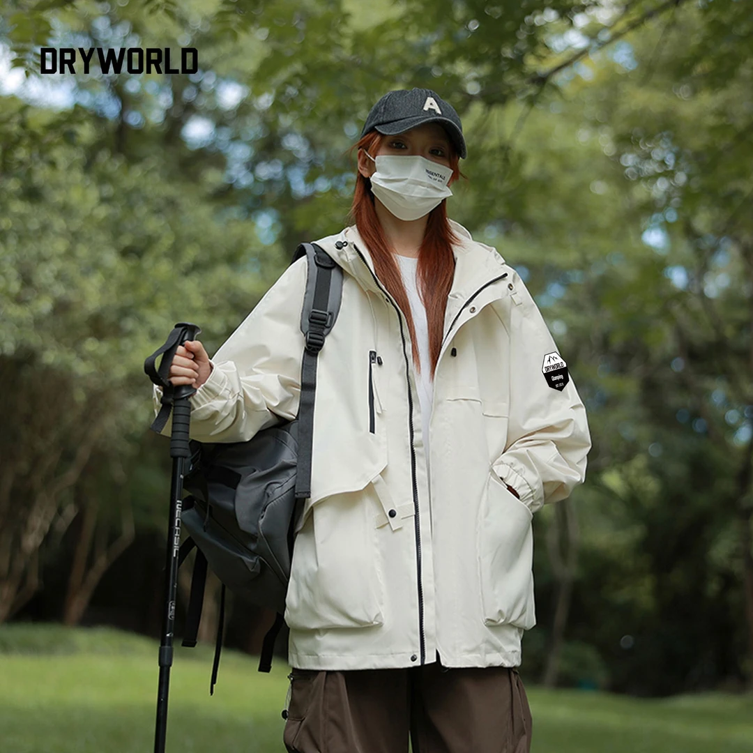 DRYWORLD秋季冲锋衣软壳情侣外套户外防泼水连帽夹克徒步登山服