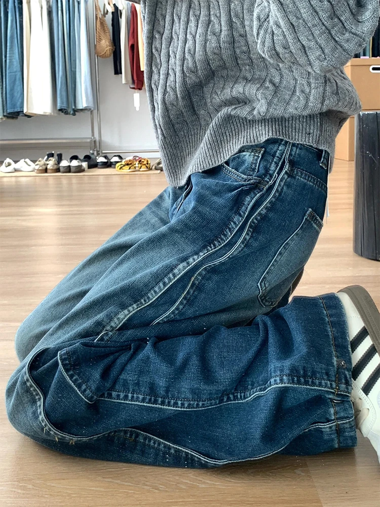 美式复古水洗阔腿牛仔裤女春季2025新款高级感宽松显瘦直筒拖地裤