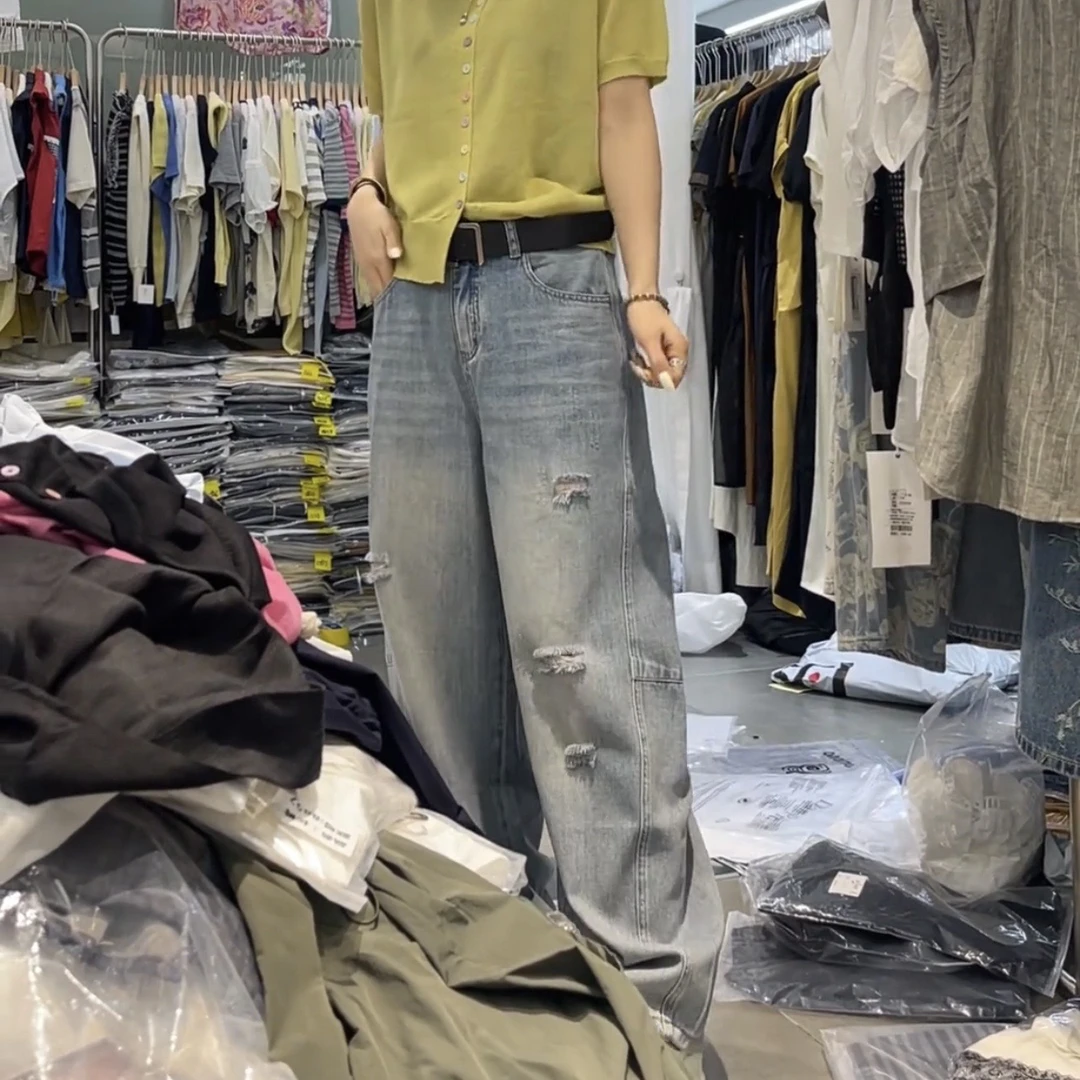 GLVOYO大码秋季新款高腰牛仔裤女胖MM爆款洋气百搭显瘦痞帅直筒裤