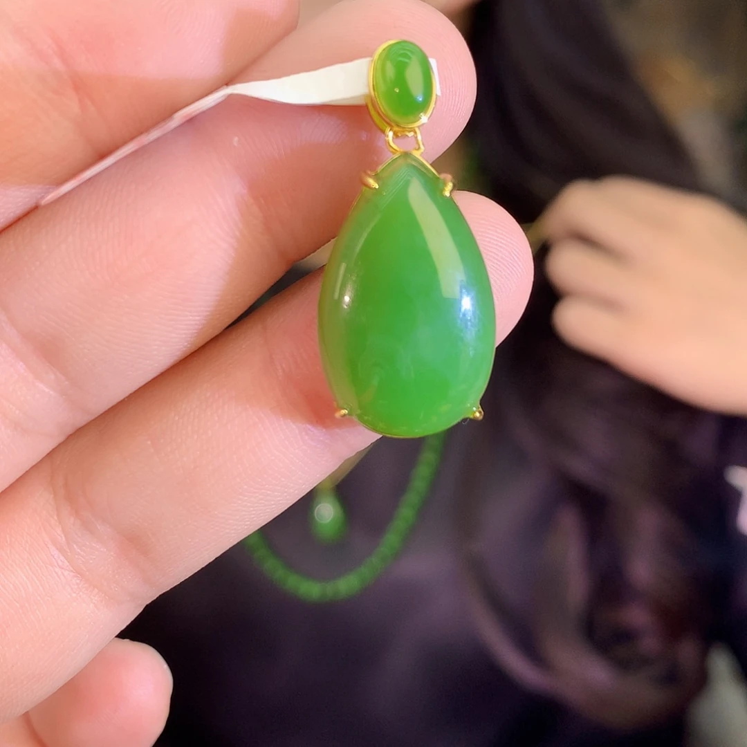 吊坠(不含链)银S925镶嵌和田玉（碧玉）吊坠