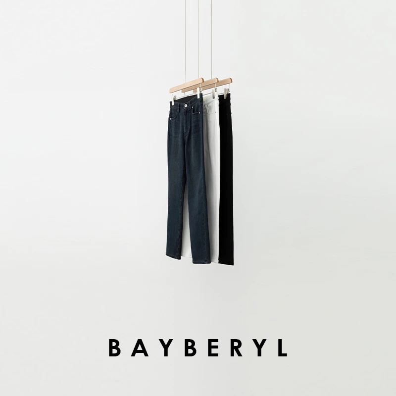 FF-BAYBERYL老贝加绒马拉松*高弹松紧瘦秋直筒牛仔裤NZK4I1921