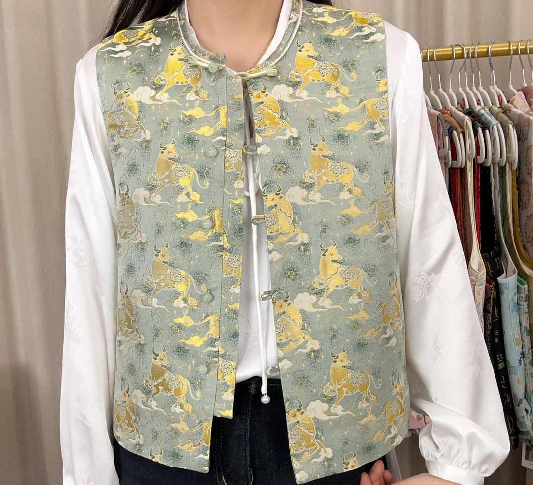 100桑蚕丝星座金牛座宋锦马甲2025新中式国风马甲