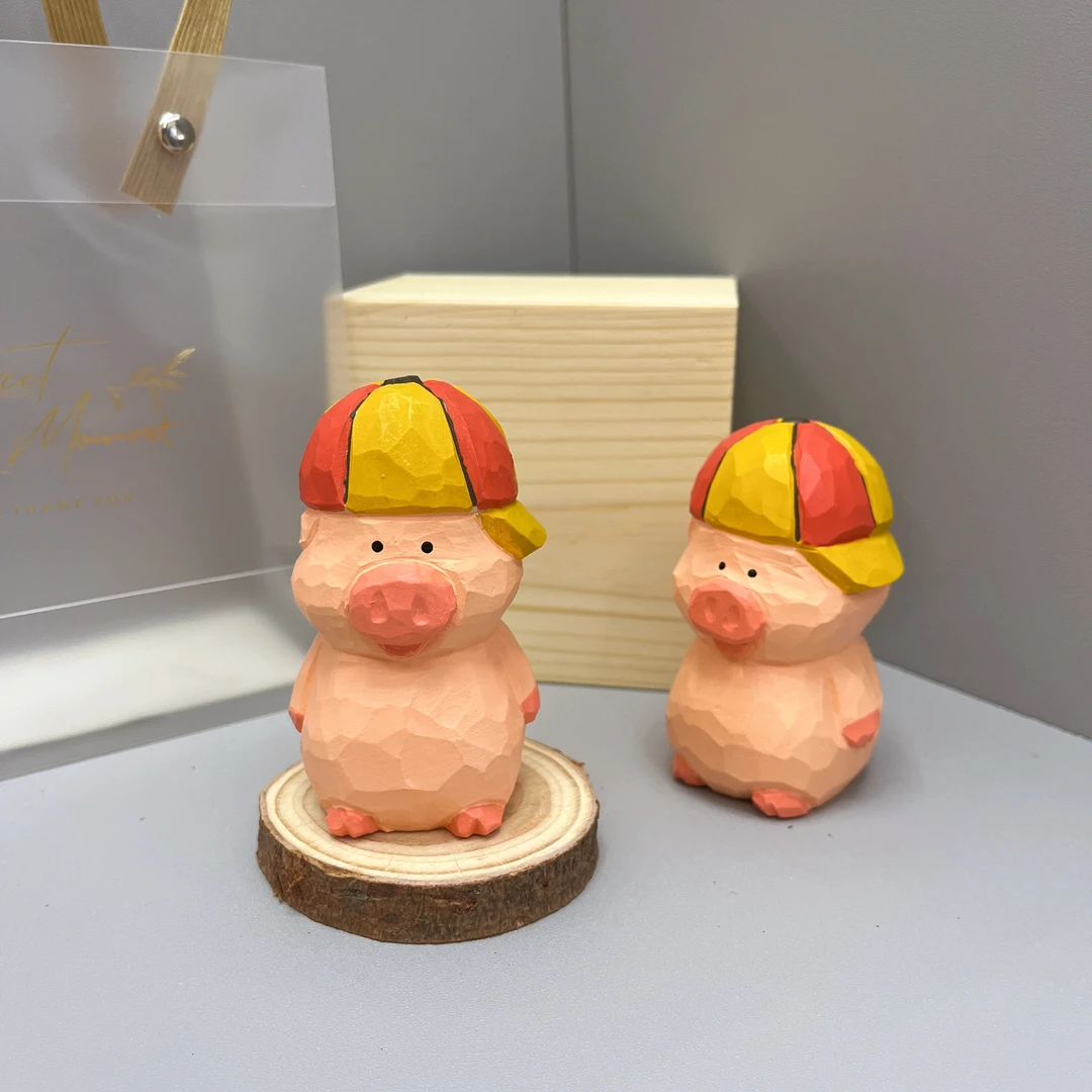 手工木雕麦兜猪可爱创意办公桌面创意摆件装饰送朋友
