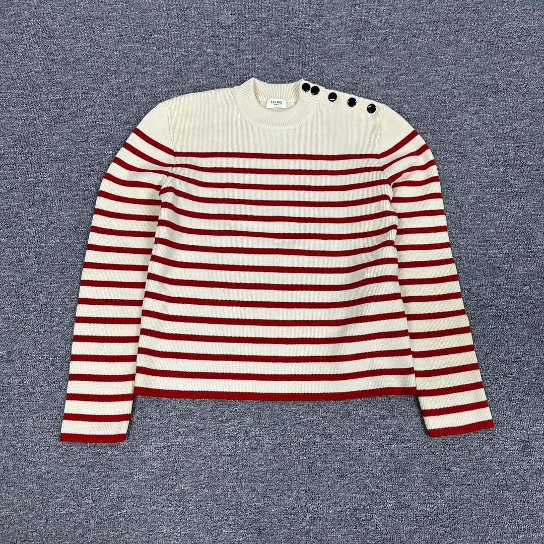 99新 Celine/思琳 红白条纹针织毛衣 s码