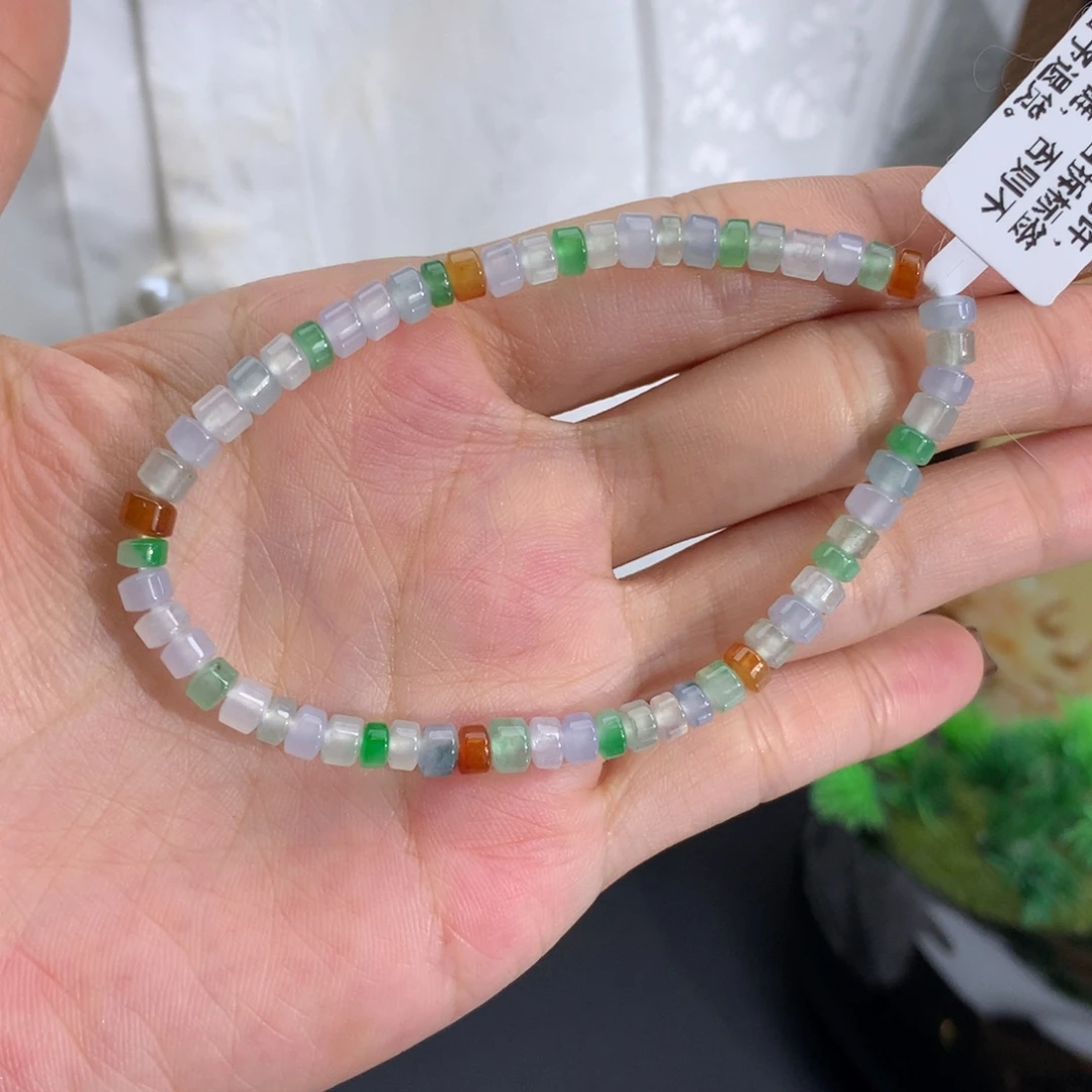 未镶嵌手串翡翠卡4.3冰胶桶珠多宝手串