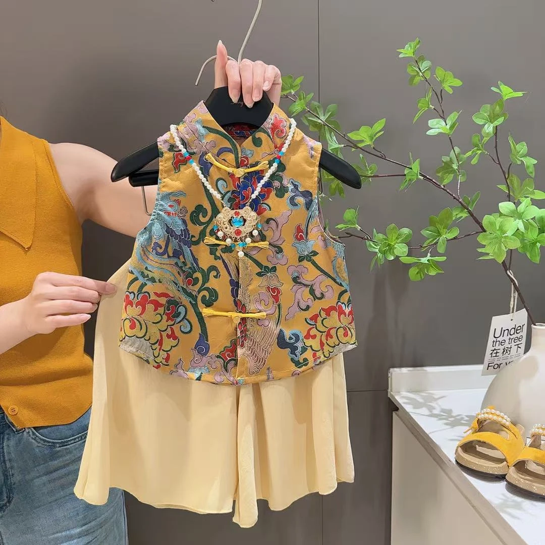 儿童薄款碎花宽松中国风女童时尚马甲无袖夏季女童马甲新款中国风