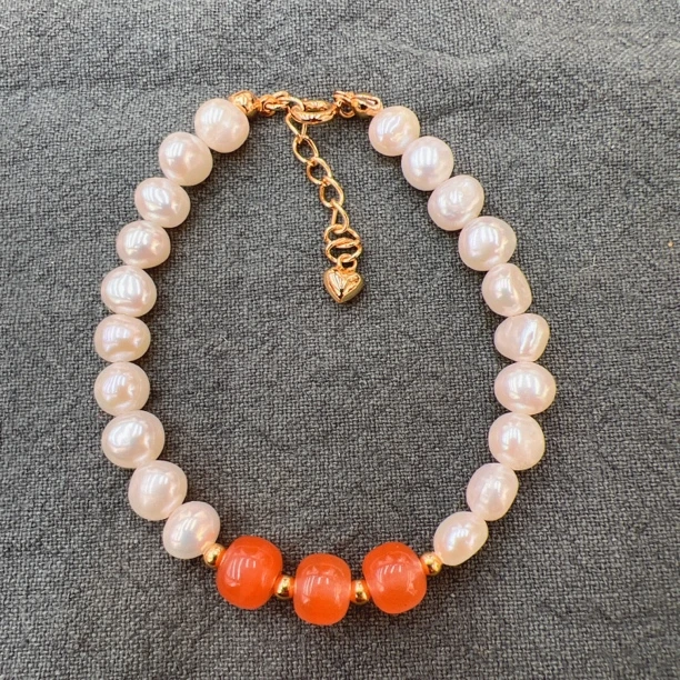 天然淡水珍珠手链南红