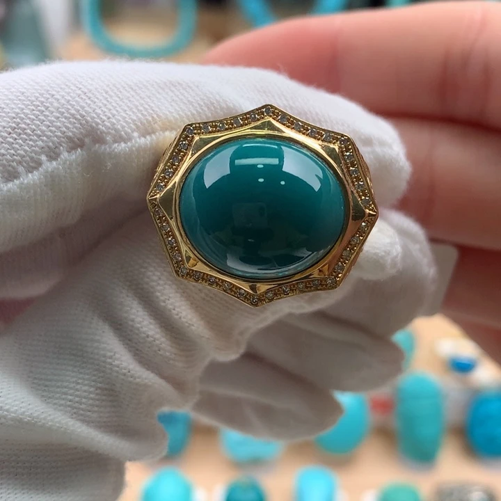 绿松石18K金镶嵌珠宝奇石