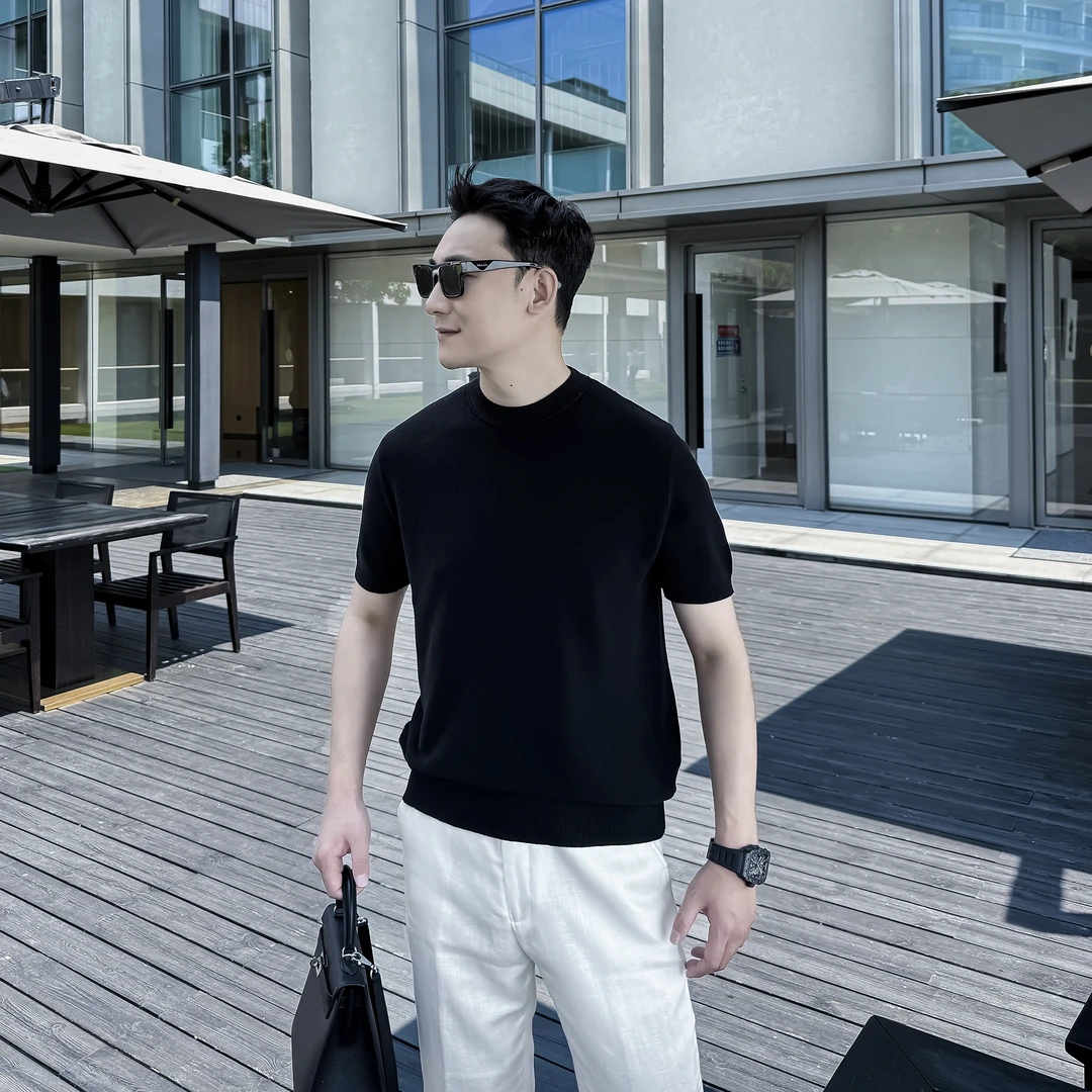 【DAIO ETHAN】夏季男士圆领纯色短袖T纯棉百搭透气针织短袖打底