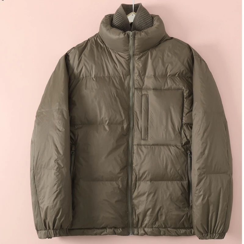 绿 双层保暖冬季情侣款立领防风纯色男士轻奢棉服5577