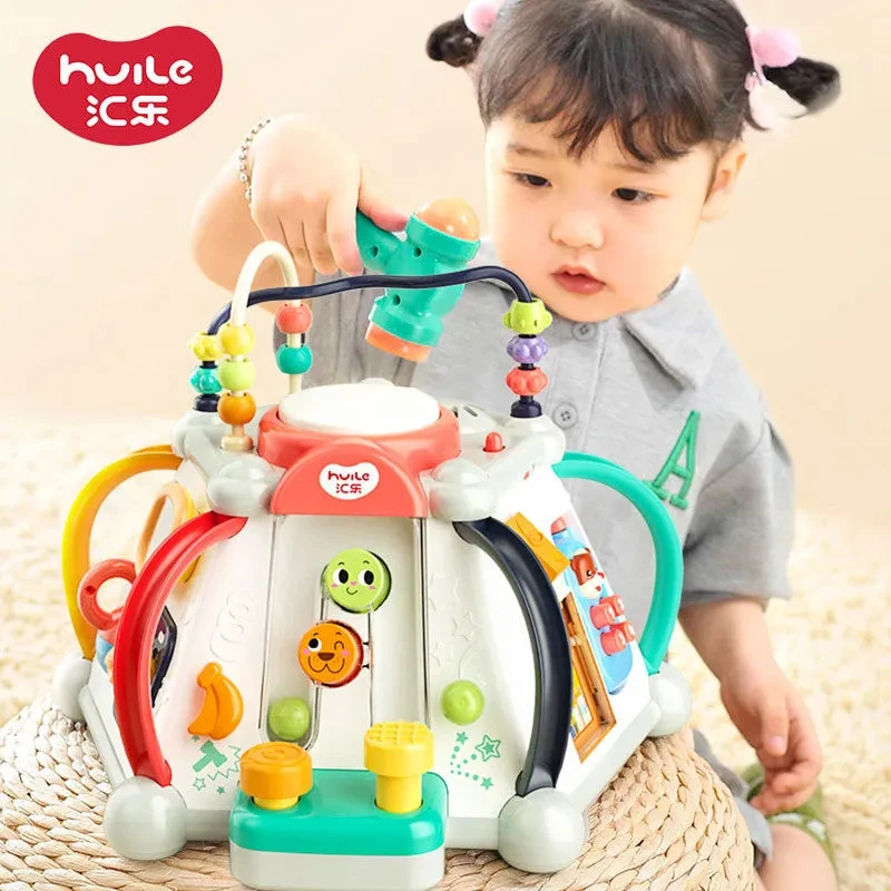 汇乐玩具快乐小天地806宝宝早教学习多功能游戏桌六面拍拍鼓男