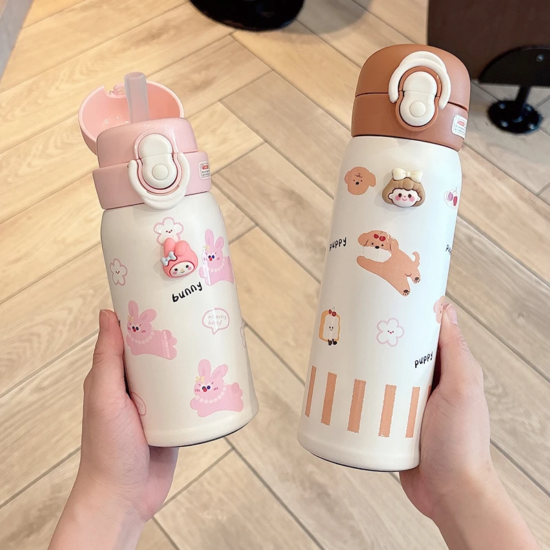 儿童吸管保温杯高颜值新款可爱小学生少女心便携小巧弹盖双饮杯子