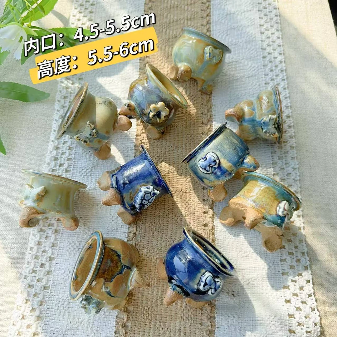 W821景德镇高端手工三脚贴花拇指盆(颜色器形不指定手工有误差 )