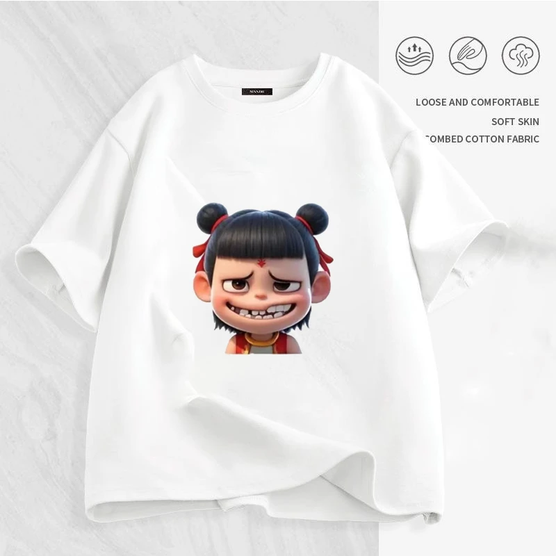 2025新款纯棉降世短袖女童夏装衣服新款童装中大童儿童哪吒上衣