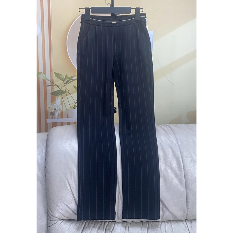 女士条纹小直筒休闲裤春季新款气质时尚修身小脚铅笔裤 23059