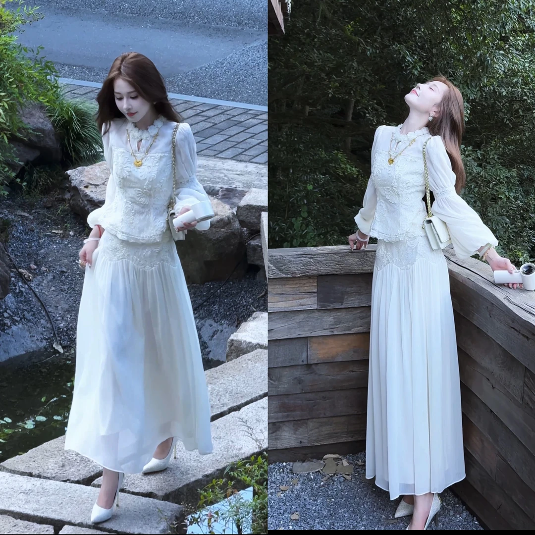 【婷婷】《白梦妍》千金感蕾丝盘花半裙套装 TT2SQTH2039【Q】