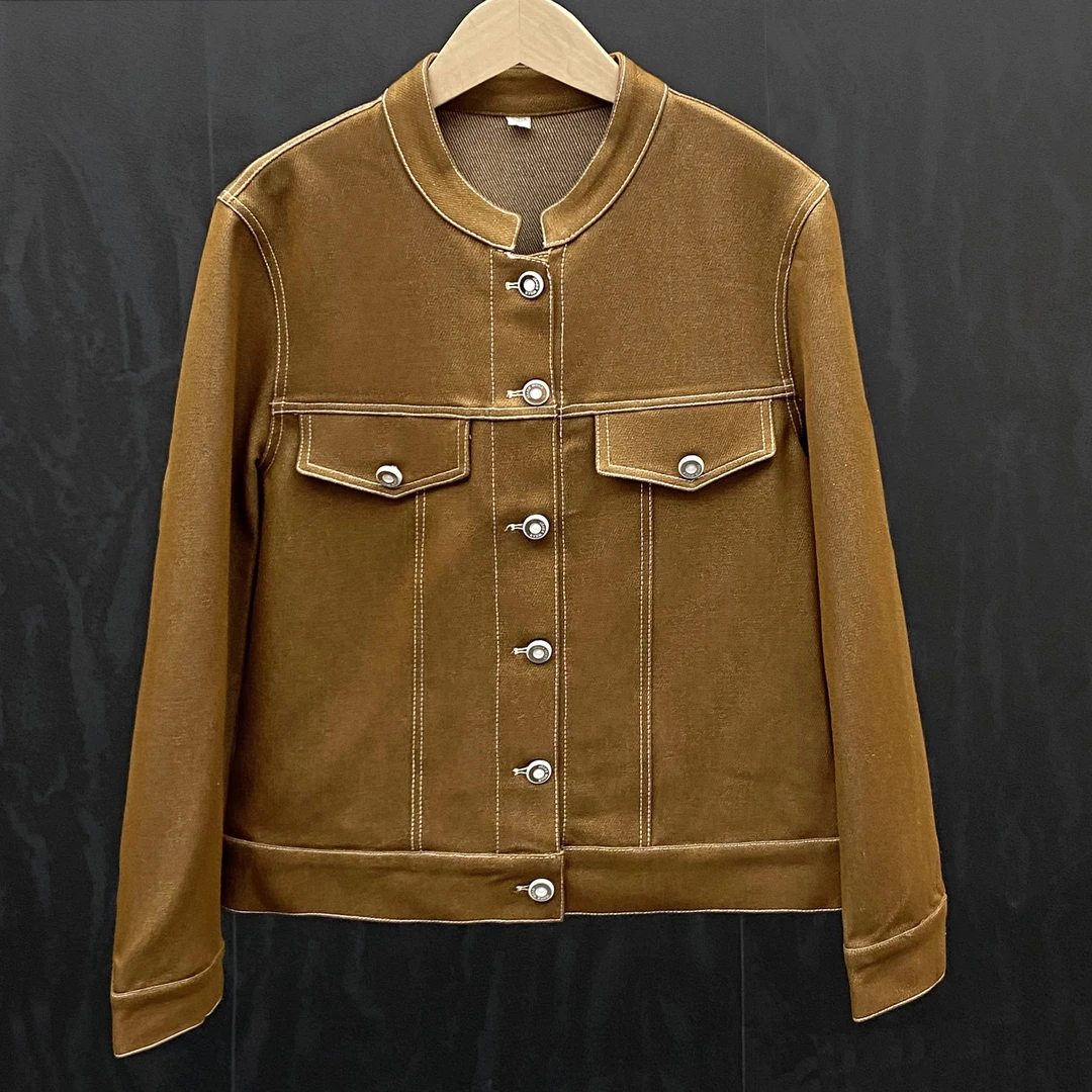 复古明线撞色工装圆领外套女春薄款小个子显瘦短款百搭上衣24810