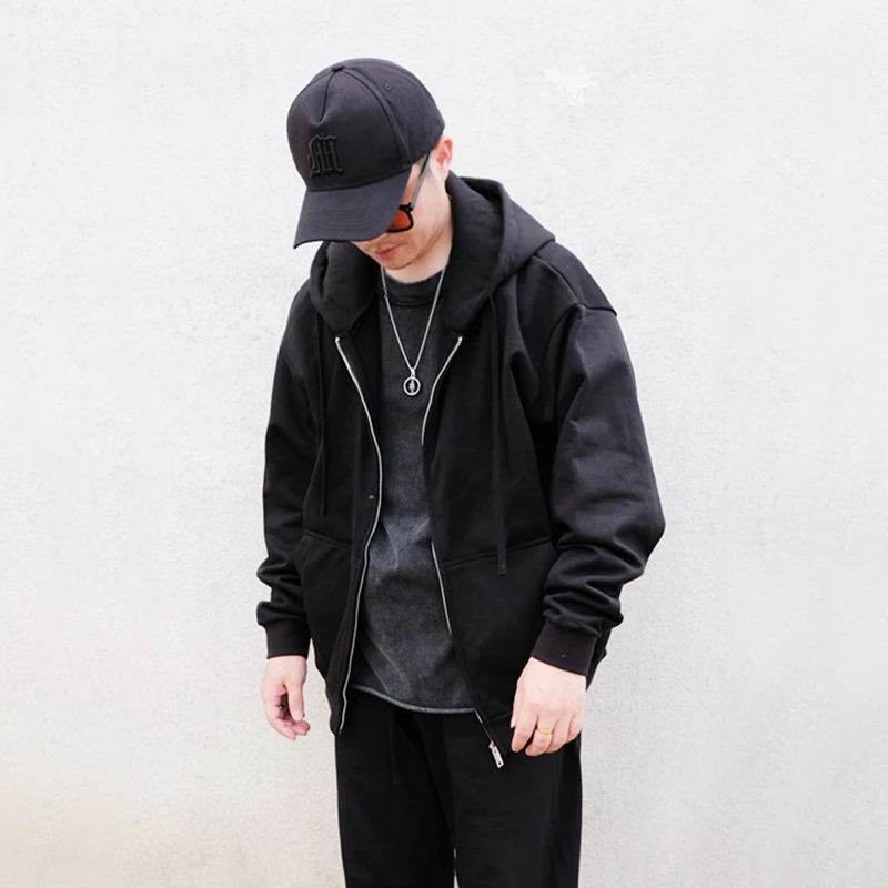 440G重磅美式纯色连帽开衫卫衣男女春秋潮牌宽松oversize拉链外套