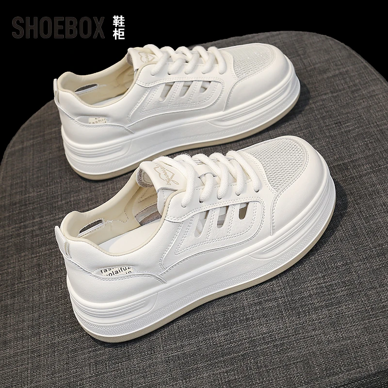 SHOEBOX鞋柜夏季女鞋厚底小白鞋女透气网面网鞋百搭休闲运动板鞋